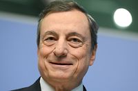 Mario Draghi, Präsident der Europäischen Zentralbank (EZB), nimmt an der Pressekonferenz in der EZB-Zentrale teil.