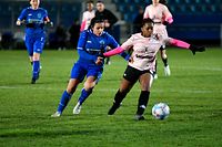 Delcy Monteiro, rose, Racing Luxembourg, et Leonor Fernandes, SC Bettembourg. Football : Racing Luxembourg – SC Bettembourg, Coupe de Luxembourg. Stade Achille Hammerel, Luxembourg. Foto : Stéphane Guillaume