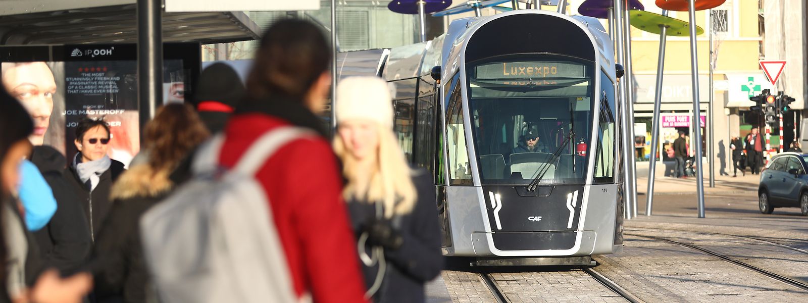 Eine Tramhaltestelle in Kirchberg.