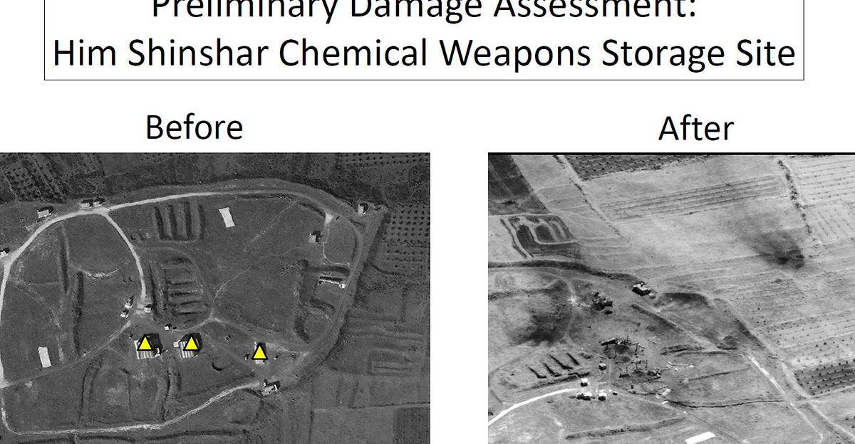 Bilder des amerikanischen Außenministeriums zeigen die Ziele in Syrien vor und nach den Angriffen. 