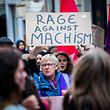 A woman holds a placard during a women's strike in the streets of Brussels, on March 8, 2019, marking the International Women's Day. (Photo by LAURIE DIEFFEMBACQ / various sources / AFP) / Belgium OUT