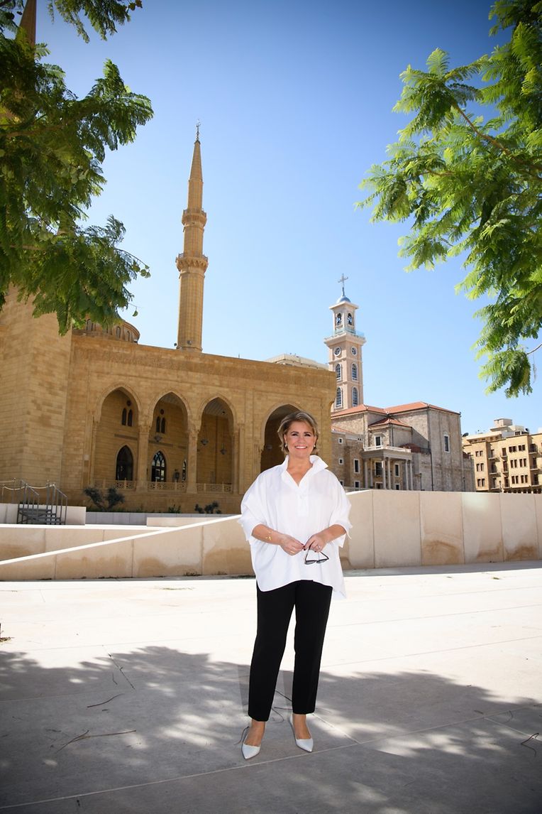 A Grã-Duquesa em frente à Mesquita Mohammad Al-Amin, em Beirute, no Líbano, em outubro de 2018.