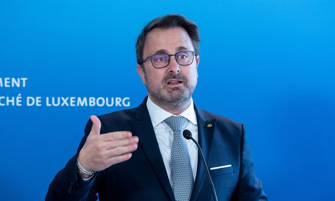Prime Minister Xavier Bettel speaking at a press briefing on Friday