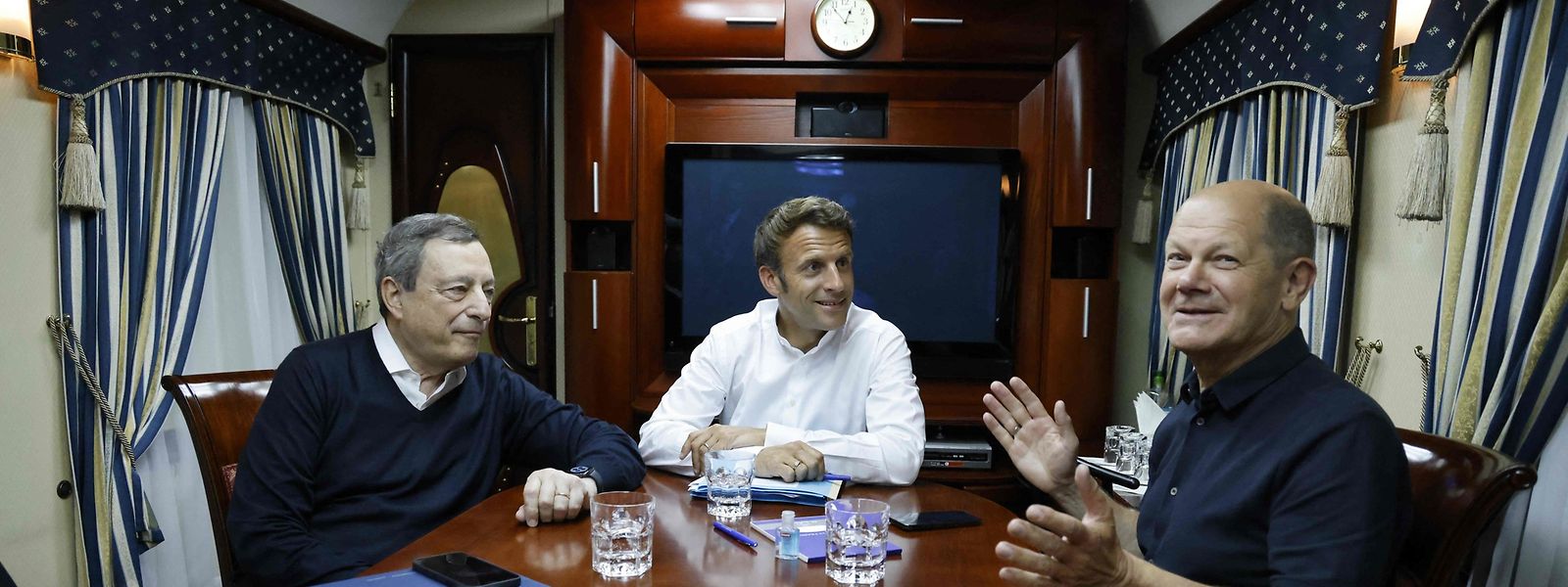 Emmanuel Macron, Olaf Scholz e Mario Dragh na caminho de Kiev.  (Arquivo)