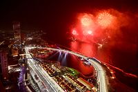 JEDDAH, SAUDI ARABIA - MARCH 27: Fireworks are pictured over the circuit during the F1 Grand Prix of Saudi Arabia at the Jeddah Corniche Circuit on March 27, 2022 in Jeddah, Saudi Arabia. (Photo by Clive Mason/Getty Images)