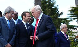 U.S. President Donald Trump reacts after a family photo at the G7 Summit expanded session in Taormina, Sicily, Italy, May 27, 2017. REUTERS/Alessandro Bianchi