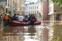 Hours of rain resulted in floods in mid-July.  Some places, here Echternach, were completely flooded. 