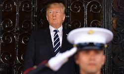 (FILES) In this file photo taken on April 17, 2018 US President Donald Trump waits for the arrival of Japan's Prime Minister Shinzo Abe for talks at Trump's Mar-a-Lago resort in Palm Beach, Florida. - Former US president Donald Trump said August 8, 2022 that his Mar-A-Lago residence in Florida was being "raided" by FBI agents in what he called an act of "prosecutorial misconduct." (Photo by MANDEL NGAN / AFP)