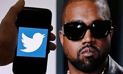 (FILES) In this file photo illustration, the Twitter logo is displayed on a mobile phone with a photo of Kanye West shown in the background on October 28, 2022 in Washington, DC. - Kanye West was knocked off social media platform Twitter on Friday, Elon Musk said, after posting a picture that appeared to show a swastika interlaced with a Star of David. "Just clarifying that his account is being suspended for incitement to violence," Musk said in response to West's tweet. (Photo by OLIVIER DOULIERY / AFP)