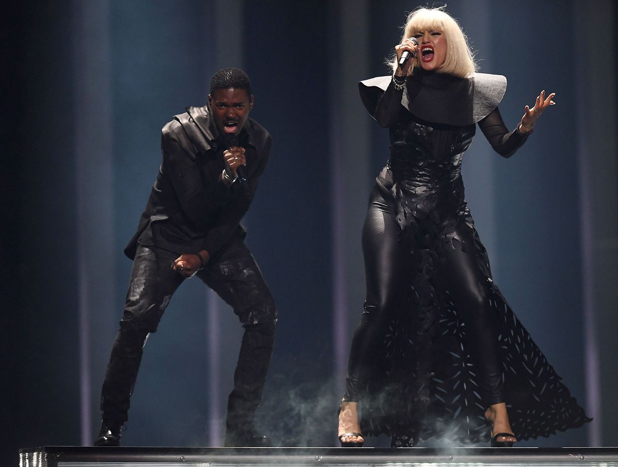 Bulgarian group Equinox' singer Zhana Bergendorff (R) performs the song "Bones" during the first semifinal of the 63rd edition of the Eurovision Song Contest 2018 at the Altice Arena in Lisbon, on May 8, 2018.
The Eurovision Song Contest 2018 will be held in the Portuguese capital Lisbon from May 8 until May 12, 2018. / AFP PHOTO / FRANCISCO LEONG