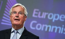 EU's Brexit negotiator Michel Barnier gives a press conference after a Brexit negotiations meeting, at the EU Commission, in Brussels on June 5, 2020. - Britain on June 5, 2020, said there had been little movement in the latest round of post-Brexit trade talks, calling for both sides to double down and speed up negotiations to secure a deal. (Photo by YVES HERMAN / POOL / AFP)