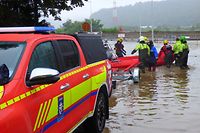 Le matériel et les pompiers du CGDIS en action en Belgique, lors des inondations de 2021.