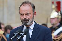 Former French Prime Minister Edouard Philippe looks on during the handover ceremony, in the courtyard of the Matignon Hotel in Paris on July 3, 2020. (Photo by Ludovic Marin / AFP)
