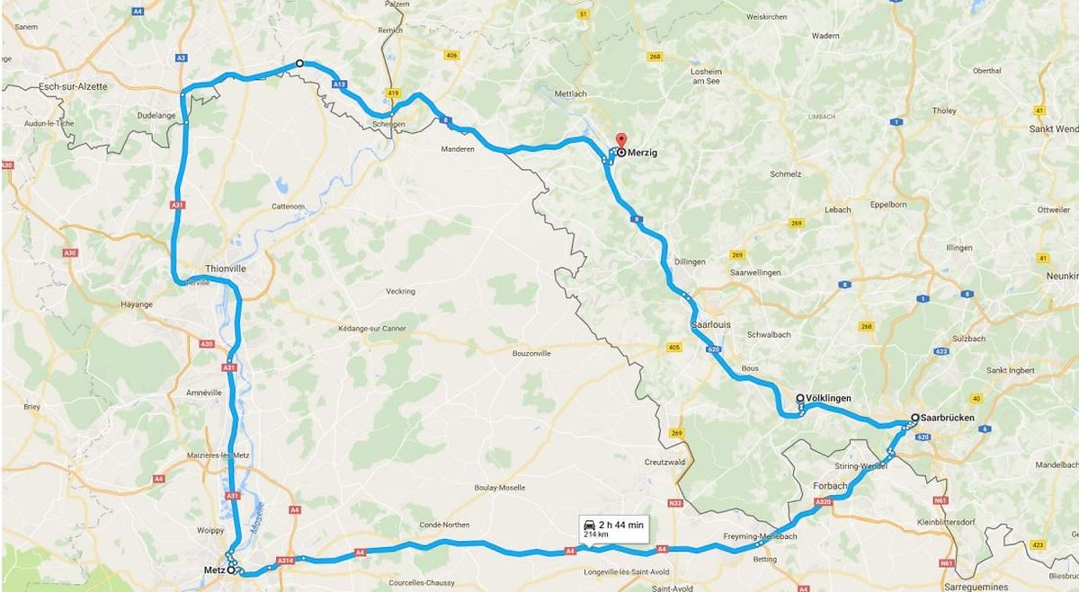 Délimitation de la zone de test pour les véhicules autonomes conclue entre l'Allemagne, la France et le Luxembourg.