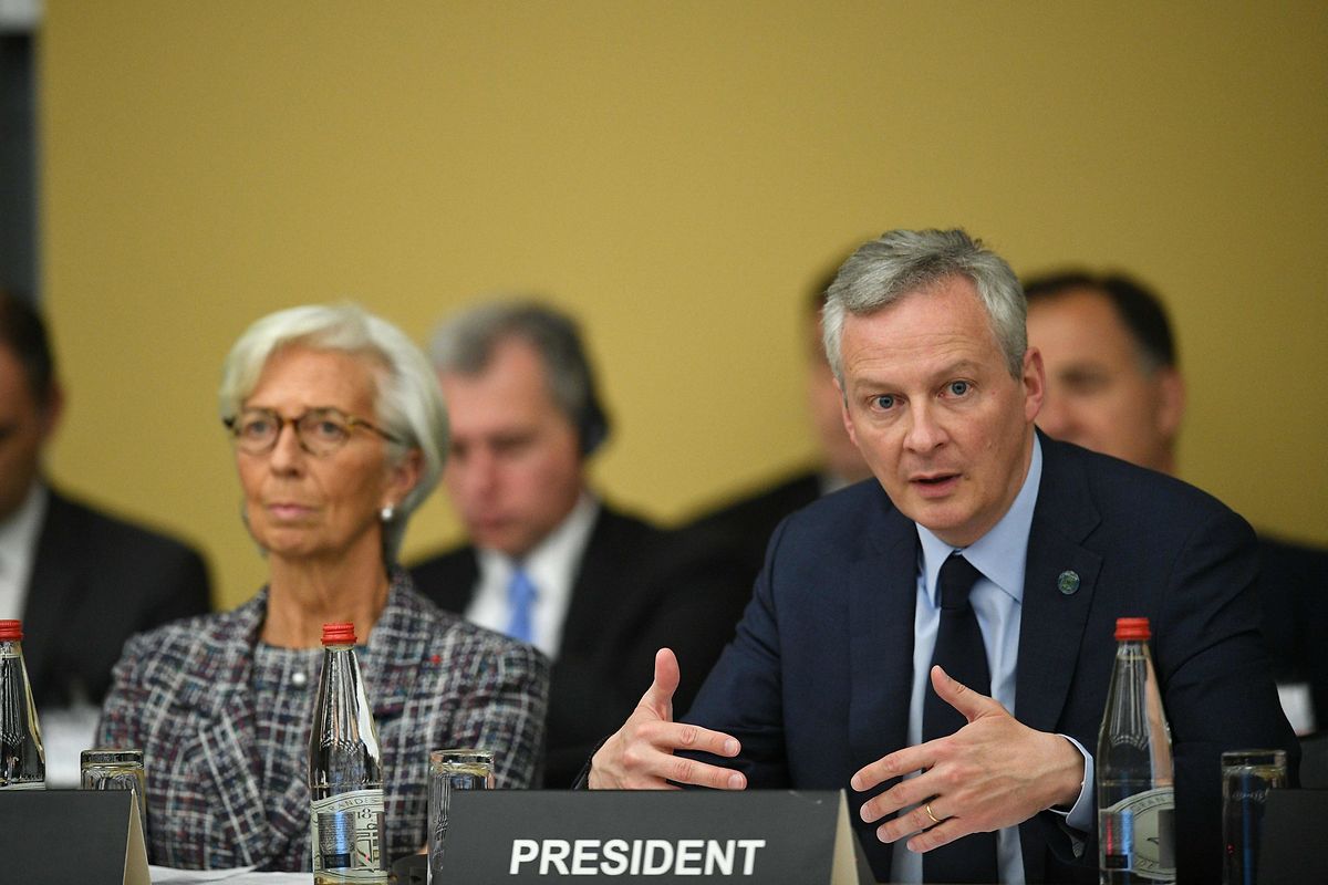 IMF director Christine Lagarde listens as French economy minister Bruno Le Maire speaks during the "No money for terror" conference Photo: AFP