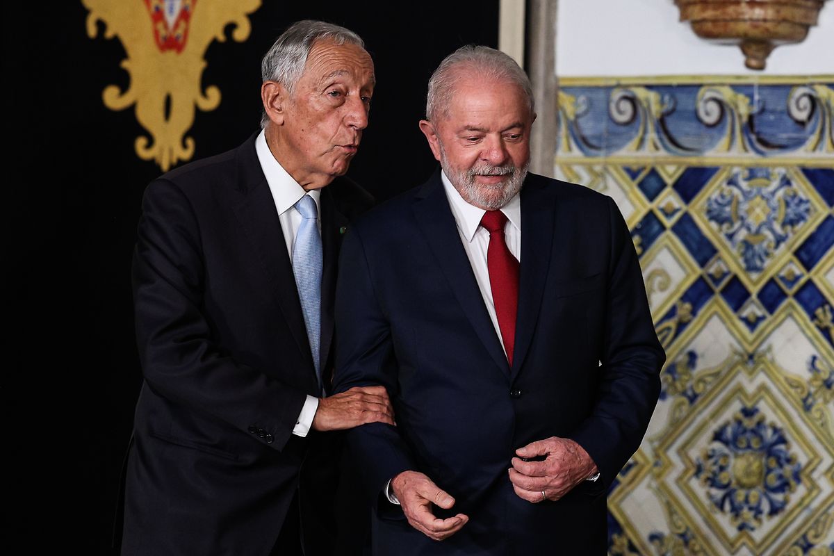 Lula da Silva e o presidente Marcelo Rebelo de Sousa no encontro em Belém, Lisboa.