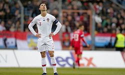 Cristiano Ronaldo  (Portugal #7) ist enttaeuscht, frustriert, Entaeuschung, Frust, Emotionen, Freisteller, Einzelbild, Aktion, Ganzkörper/ Fussball, UEFA EM-Qualifikation 2020, Saison 2019-2020, Gruppe B, European Qualifiers / 17.11.2019 /Luxemburg - Portugal (Luxembourg vs Portugal) / Stade Josy Barthel, Luxemburg /Foto: Ben Majerus