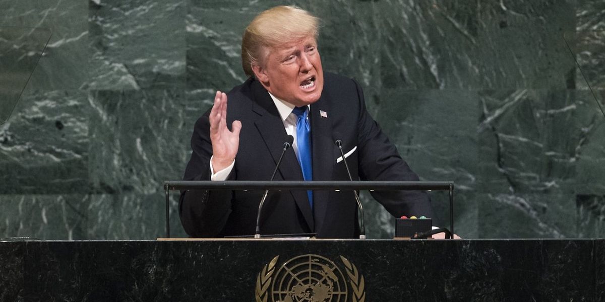 NEW YORK, NY - SEPTEMBER 19: U.S. President Donald Trump addresses the United Nations General Assembly at UN headquarters, September 19, 2017 in New York City. Among the issues facing the assembly this year are North Korea's nuclear developement, violence against the Rohingya Muslim minority in Myanmar and the debate over climate change.   Drew Angerer/Getty Images/AFP
== FOR NEWSPAPERS, INTERNET, TELCOS & TELEVISION USE ONLY ==