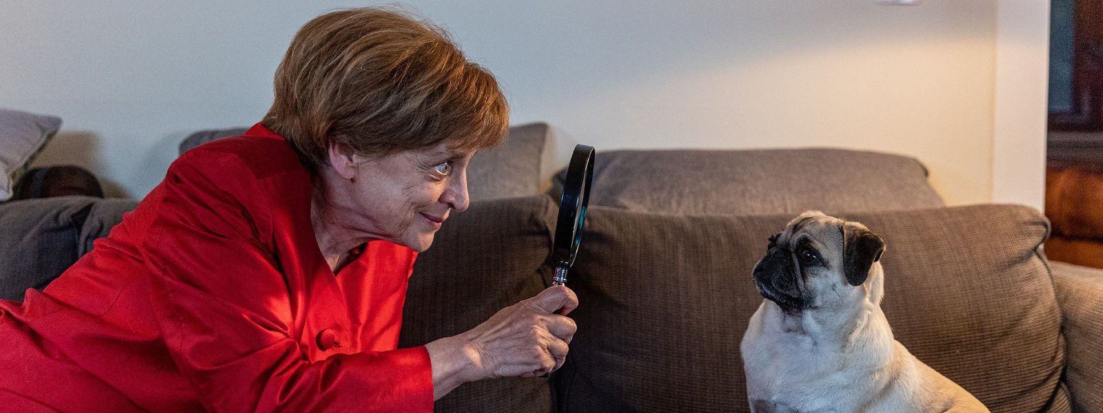 Durch den Mordfall inspiriert, nimmt Hobbydetektivin Miss Merkel (Katharina Thalbach) ihren Mops Helmut etwas näher unter die Lupe.