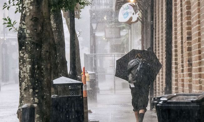 New Orleans, Louisiana - A person walks through the French Quarter ahead of Hurricane Ida on 29 August, 2021