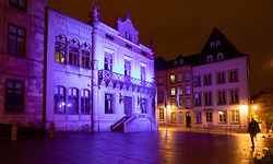 Panorama,Journée des Nations Unies. Zum 75.Jubiläum der UN, werden Gebäude in der Stadt blau angestrahlt.hier: Chambre des Députés.Foto: Gerry Huberty/Luxemburger Wort