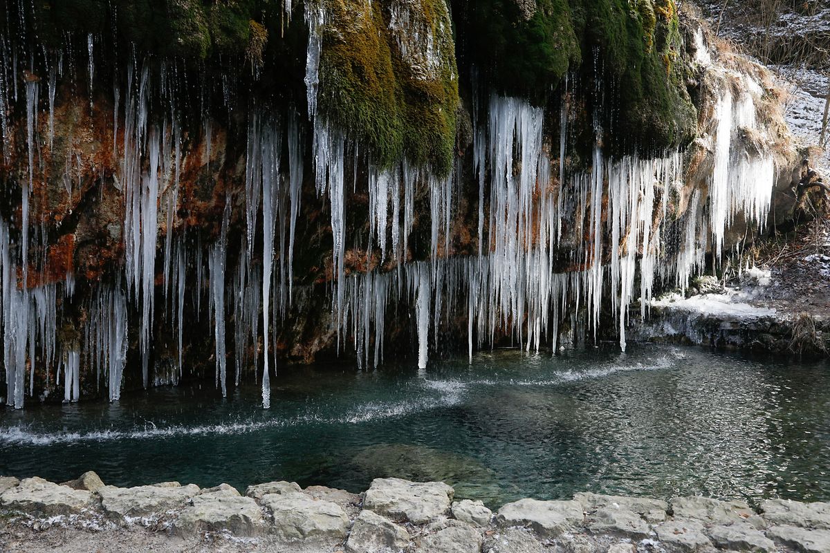 Rows of icicles at these two waterfalls in Mullerthal