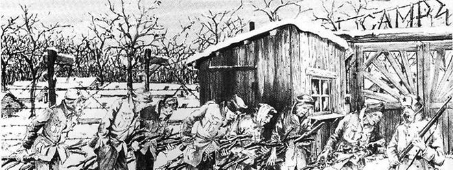 Das Leid der Kriegsgefangenen in Tambow. Eine Zeichnung des elsässischen Zwangsrekrutierten A. Thiam.