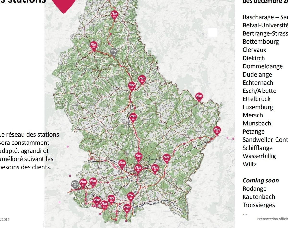 Les stations où seront présentes les voitures FLEX dans le pays.