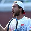 NEW YORK, NY - SEPTEMBER 01: Joao Sousa of Portugal celebrates during the men's singles third round match against Lucas Pouille of France on Day Six of the 2018 US Open at the USTA Billie Jean King National Tennis Center on September 1, 2018 in the Flushing neighborhood of the Queens borough of New York City.   Sarah Stier/Getty Images/AFP
== FOR NEWSPAPERS, INTERNET, TELCOS & TELEVISION USE ONLY ==
