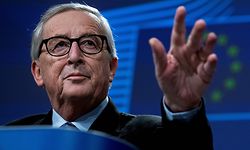 European Commission President Jean-Claude Juncker gestures during his last presser in Brussels on November 29, 2019. - The 64-year-old head of the EU's executive is at the end of his five-year mandate and is expected to hand over the reins to his successor on December 1, 2019. (Photo by Kenzo TRIBOUILLARD / AFP)