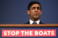 Britain's Prime Minister Rishi Sunak speaks during a press conference in the Downing Street Briefing Room in central London on March 7, 2023, following the announcement of the on the Illegal Migration Bill. - The UK government on Tuesday unveiled controversial plans to stop migrants crossing the Channel illegally on small boats, acknowledging it is stretching international law amid an outcry from rights campaigners. (Photo by Leon Neal / POOL / AFP)