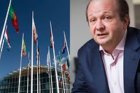 The EIB headquarters (left), Frank Schneider (right). Luxembourg Times montage.