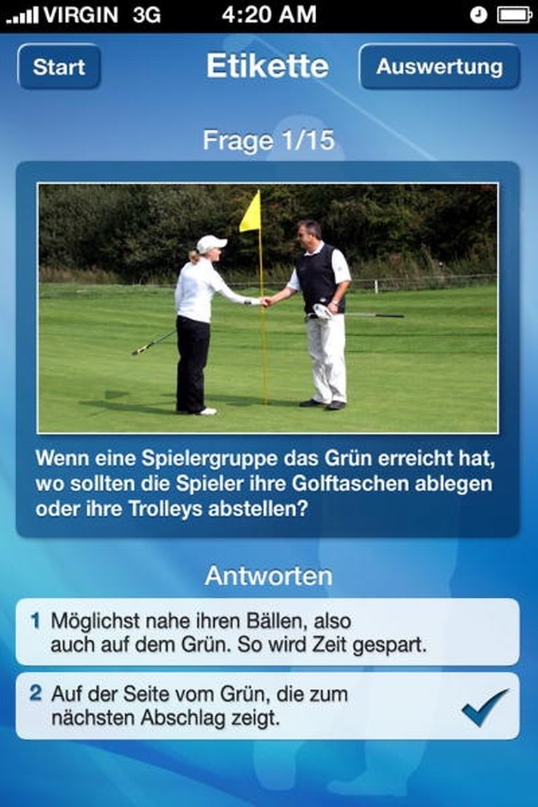 Mit der App iPlatzreife des Deutschen Golf Verbands können Golfer ihr  Regelwissen überprüfen. 