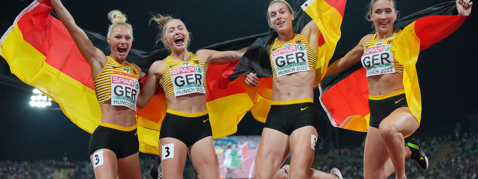 Lisa Meyer, Gina Lückenkemper, Alexandra Burghardt und Rebekka Haase (v.l.n.r.) sorgen aus deutcher Sicht für einen der Höhepunkte der European Championships.