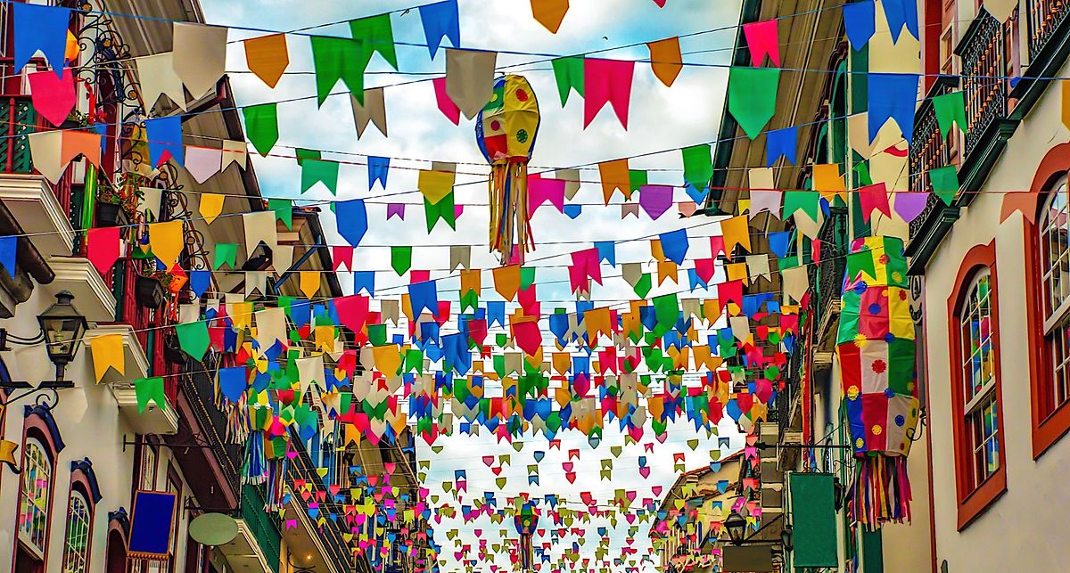 Towns are decorated with colourful triangular flags and paper balls for Brazil's Festa de Sao Joao in June
