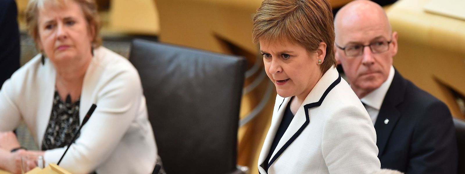 Scotland's First Minister Nicola Sturgeon makes a statement to the Scottish Parliament on Brexit and a second independence referendum, at Holyrood, central Edinburgh on April 24, 2019. (Photo by ANDY BUCHANAN / AFP)