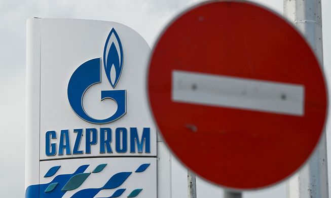 The logo of Russia's energy giant Gazprom at one of its petrol stations in Sofia, Bulgaria