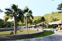 Panduan - 16 Oktober 2020, Indonesia, Komodo: Tidak ada tanggal yang ditentukan: Animasi komputer menunjukkan taman yang direncanakan untuk komodo di Pulau Rinka.  Beberapa biawak raksasa terakhir akan diintegrasikan sebagai objek wisata di Taman Nasional Komodo.  (Di kerajaan komodo 