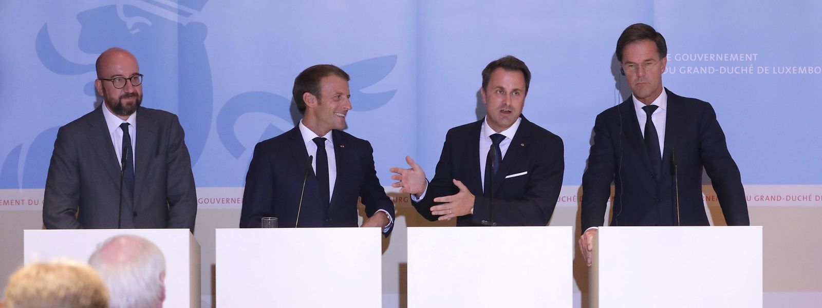 Eine geeinte Front gegen europäische Alleingänge: Charles Michel, Emmanuel Macron, Xavier Bettel und Mark Rutte.