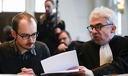 Former employee at services firm PwC Antoine Deltour (L) and his lawyer William Bourdon (R) speak at the courthouse in Luxembourg on April 26, 2016, before a trial over the so-called LuxLeaks scandal that exposed the country's huge tax breaks for major international companies, with the issue riding high after the recent Panama Papers revelations.
Two former employees at services firm PwC, Antoine Deltour and Raphael Halet, and journalist Edouard Perrin face charges over the leaking of thousands of documents that exposed the scandal. The LuxLeaks affair erupted in November 2014, exposing deals that saved firms including Apple, IKEA and Pepsi billions of dollars in taxes while European Commission President Jean-Claude Juncker was Luxembourg's prime minister.  / AFP PHOTO / JOHN THYS