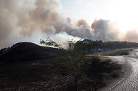15.06.2022, Spanien, Tafalla: Rauch steigt aus dem Wald. Spanien erlebt eine andauernde, ungewöhnlich früh im Jahr auftretende Hitzewelle. Foto: Eduardo Sanz/EUROPA PRESS/dpa +++ dpa-Bildfunk +++