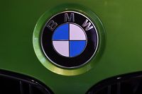 the BMW logo is on a new car is pictured at the "BMW World" delivery center near the company's headquarters in Munich on March 20, 2018. 
The company's annual press conference will take part in Munich on March 21, 2018.    / AFP PHOTO / CHRISTOF STACHE
