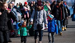 Passengers and Ukrainian refugees arrive with a ferry from Gdansk in Poland to the port of Nynashamn, about 60 km south of Stockholm, Sweden, on March 15, 2022. - More than three million people have now fled Ukraine since Russia invaded on February 24, the United Nations said on March 15, 2022. (Photo by Jonathan NACKSTRAND / AFP)