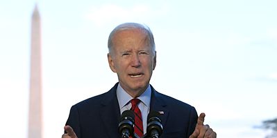 US President Joe Biden speaks from the Blue Room balcony of the White House in Washington, DC on August 1, 2022