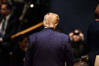 NEW YORK, NY - SEPTEMBER 24: U.S. President Donald Trump leaves the stage after speaking at the United Nations (U.N.) General Assembly on September 24, 2019 in New York City. World leaders are gathered for the 74th session of the UN amid a warning by Secretary-General Antonio Guterres in his address yesterday of the looming risk of a world splitting between the two largest economies - the U.S. and China.   Stephanie Keith/Getty Images/AFP
== FOR NEWSPAPERS, INTERNET, TELCOS & TELEVISION USE ONLY ==