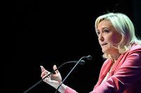 French far-right party Rassemblement National (RN) presidential candidate Marine Le Pen addresses a congress of French main farmer union FNSEA on March 30, 2022 in Besancon, eastern France, ahead of French presidential election's first round next April 10. (Photo by SEBASTIEN BOZON / AFP)