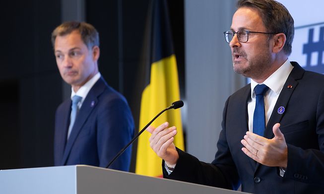Luxembourg Prime Minister Xavier Bettel and his Belgian counterpart, Alexander De Croo, at a press conference on Tuesday