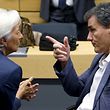 A directora do FMI, Christine Lagarde, e o ministro grego das Finanças, Euclid Tsakalotos 