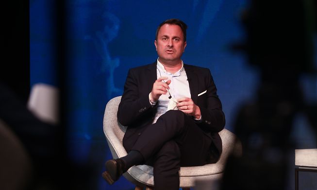 Prime Minister Xavier Bettel answering questions from party members at the virtual Democratic Party national congress on Monday evening