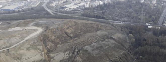 Luftaufnahme des Erdrutsches